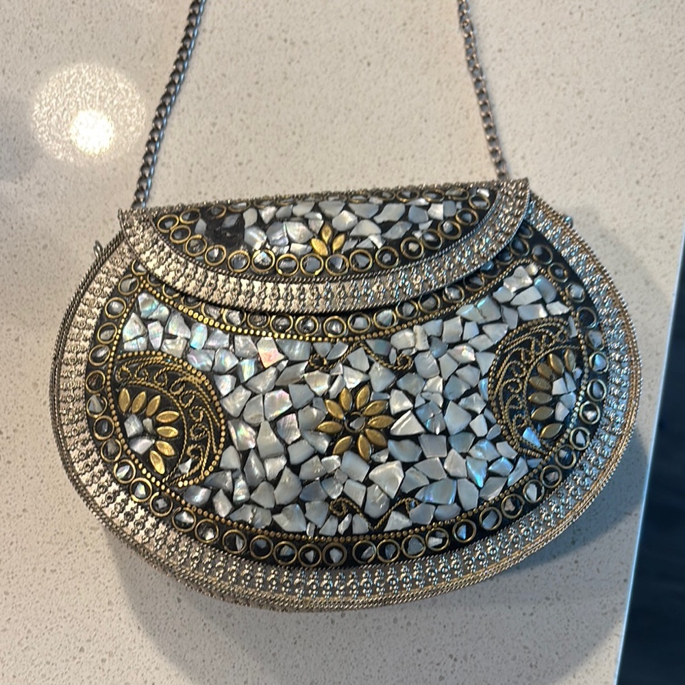 Elegant Mosaic Clutch Bag - Silver and Gold